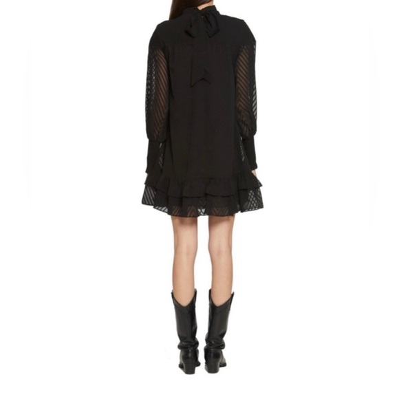 NWT Walter Baker Nessy Dress Chevron Ruffle Mock Neck in Black size Medium - Picture 3 of 10